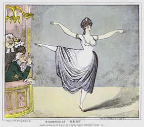 English Cartoon Depicting Male Members of the Audience Captivated by a Performance by Controversial French Ballerina Mademoiselle Parisot